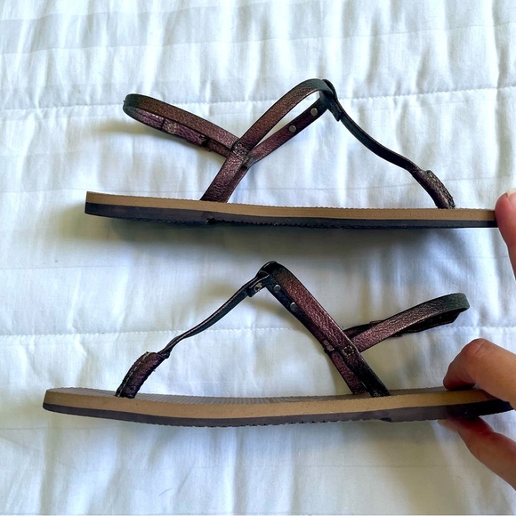 EUC Havaianas Womens metallic leather ankle strap sandals Sz 6 or EU 37/38 - Picture 3 of 10